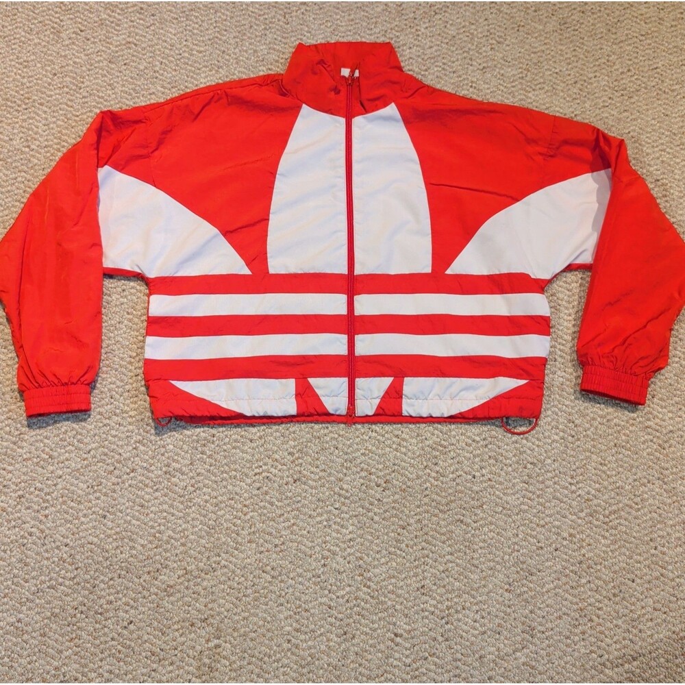 Adidas Originals Big Trefoil Full Zip Windbreaker Jacket Womens M Red White